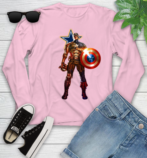 NFL Captain America Marvel Avengers Endgame Football Sports Dallas Cowboys Youth Long Sleeve 10