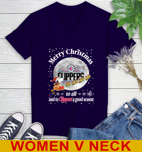 LA Clippers Merry Christmas To All And To Clippers A Good Season NBA Basketball Sports Women's V-Neck T-Shirt 3