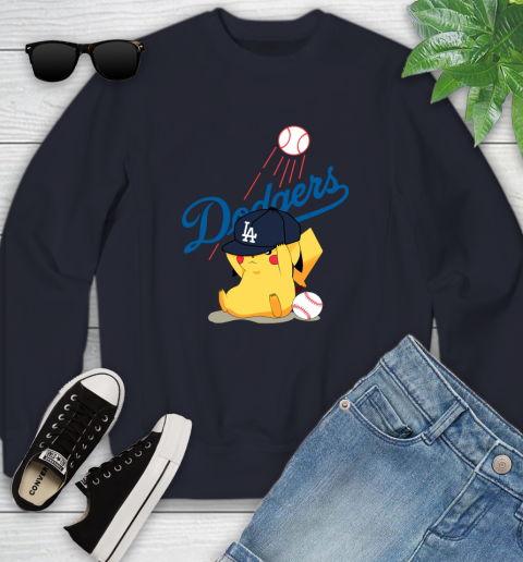 MLB Pikachu Baseball Sports Los Angeles Dodgers Youth Sweatshirt 3