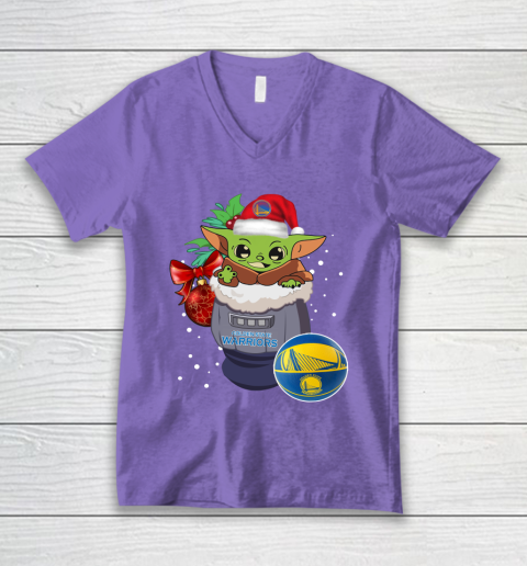 Golden State Warriors Christmas Baby Yoda Star Wars Funny Happy NBA V-Neck T-Shirt 9