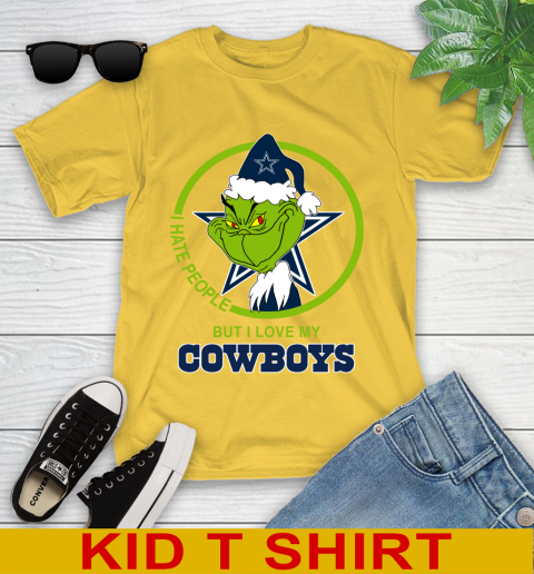 Dallas Cowboys NFL Christmas Grinch I Hate People But I Love My Favorite Football Team Youth T-Shirt 8