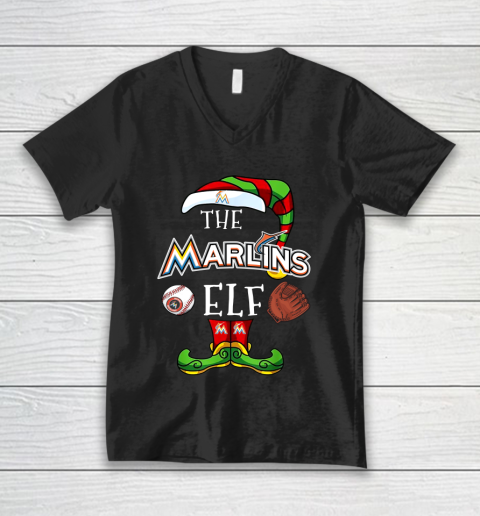 Miami Marlins Christmas ELF Funny MLB V-Neck T-Shirt