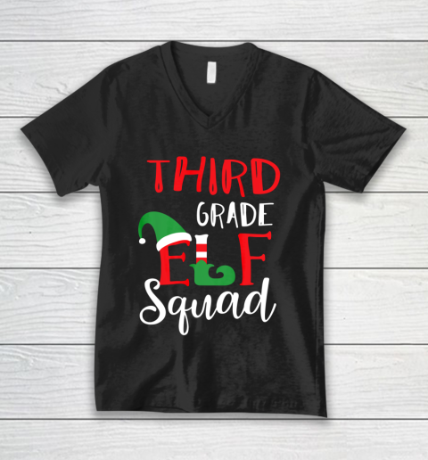 Elf Squad Third Grade Christmas Teacher V-Neck T-Shirt