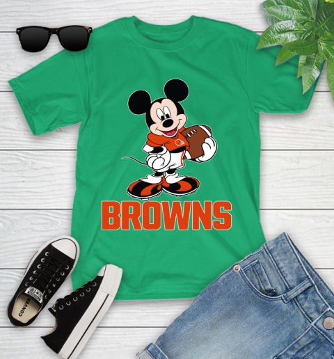 NFL Football Cleveland Browns Cheerful Mickey Mouse Shirt Youth T-Shirt 6