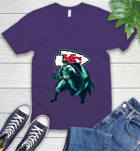 NFL Batman Football Sports Kansas City Chiefs V Neck T Shirt
