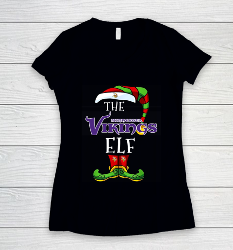 Minnesota Vikings Christmas ELF Funny NFL Women's V-Neck T-Shirt