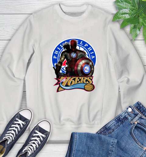 Philadelphia 76ers NBA Basketball Captain America Thor Spider Man Hawkeye Avengers (1) Sweatshirt