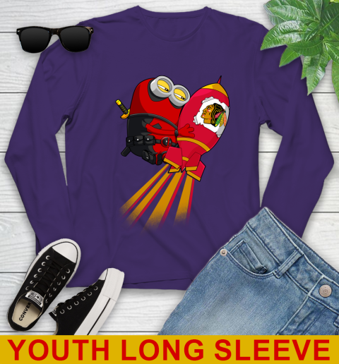 NHL Hockey Chicago Blackhawks Deadpool Minion Marvel Shirt Youth Long Sleeve 4