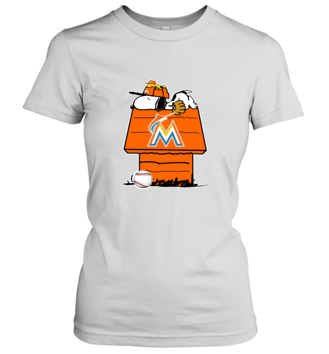 Miami Marlins Snoopy And Woodstock Resting Together MLB Women's T-Shirt