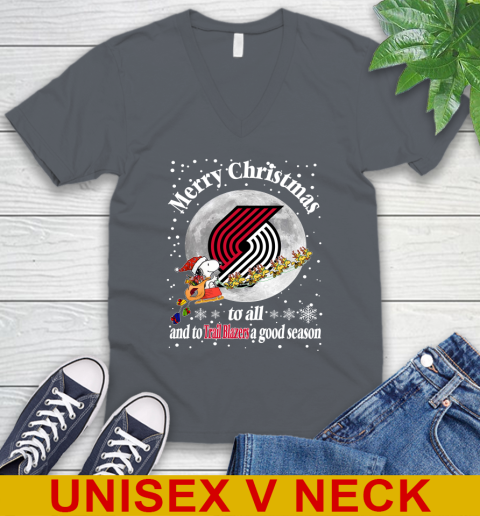 Portland Trail Blazers Merry Christmas To All And To Trail Blazers A Good Season NBA Basketball Sports V-Neck T-Shirt 4