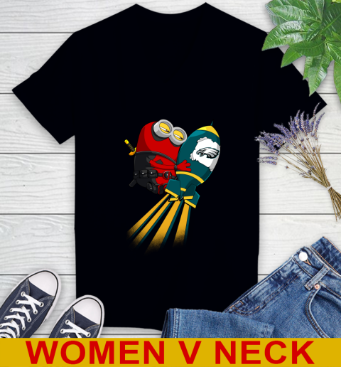 NFL Football Philadelphia Eagles Deadpool Minion Marvel Shirt Women's V-Neck T-Shirt