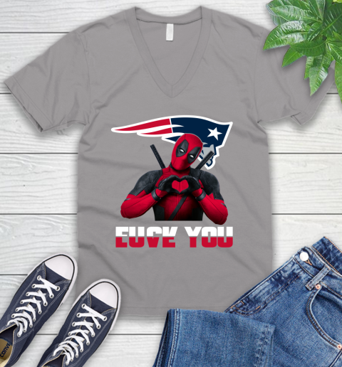 NHL New England Patriots Deadpool Love You Fuck You Football Sports V-Neck T-Shirt 3