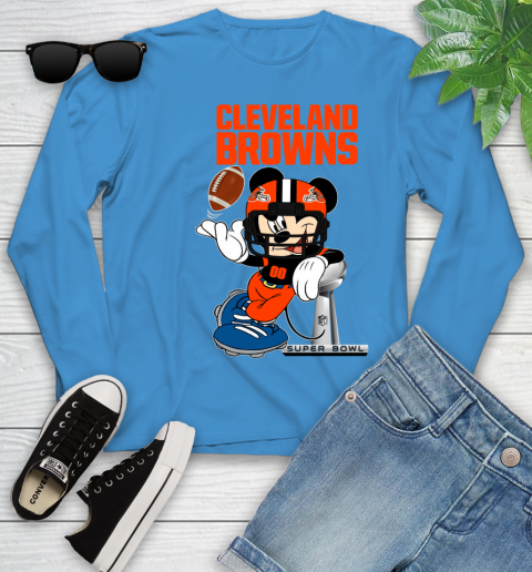 NFL Cleveland Browns Mickey Mouse Disney Super Bowl Football T Shirt Youth Long Sleeve 7