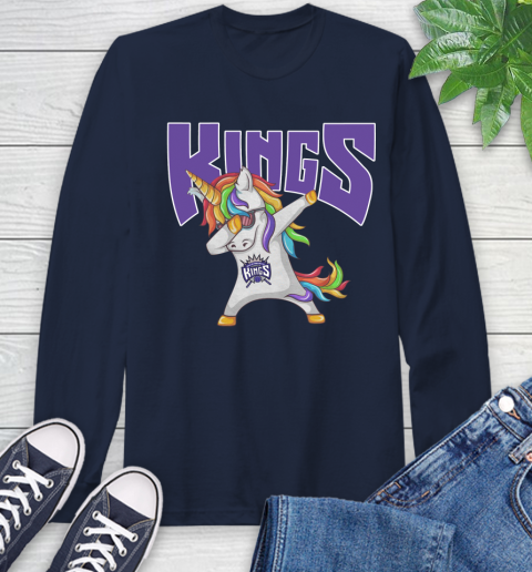 Sacramento Kings NBA Basketball Funny Unicorn Dabbing Sports Long Sleeve T-Shirt 4