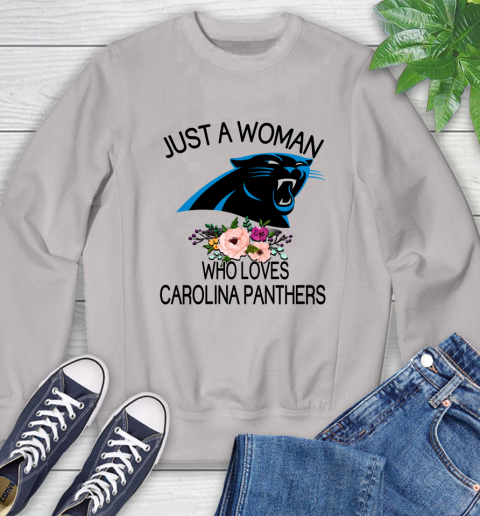 NFL Just A Woman Who Loves Carolina Panthers Football Sports Sweatshirt 9