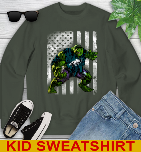 Philadelphia Eagles Hulk Marvel Avengers NFL Football American Flag Youth Sweatshirt 8