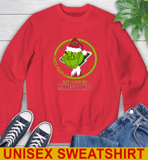 Minnesota Wild NHL Christmas Grinch I Hate People But I Love My Favorite Hockey Team Sweatshirt 10