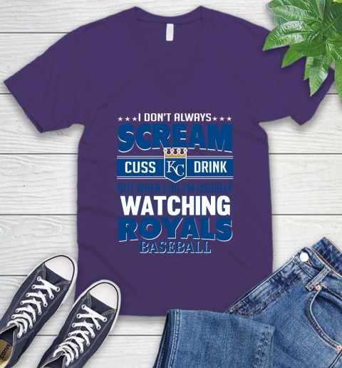 Kansas City Royals MLB I Scream Cuss Drink When I'm Watching My Team V-Neck T-Shirt 9