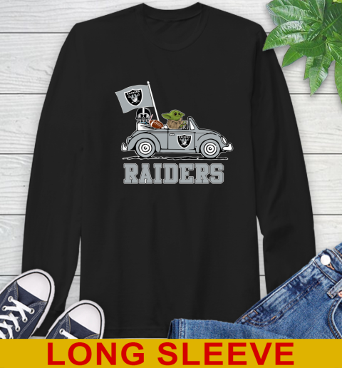 NFL Football Oakland Raiders Darth Vader Baby Yoda Driving Star Wars Shirt Long Sleeve T-Shirt 2