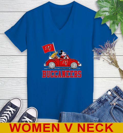 NFL Football Tampa Bay Buccaneers Pluto Mickey Driving Disney Shirt Women's V-Neck T-Shirt 11