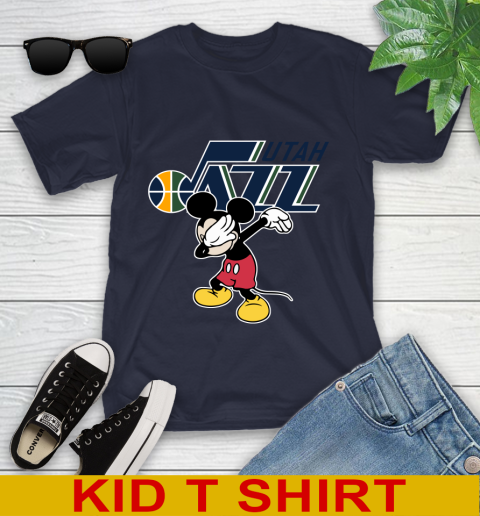 Utah Jazz NBA Basketball Dabbing Mickey Disney Sports Youth T-Shirt 3