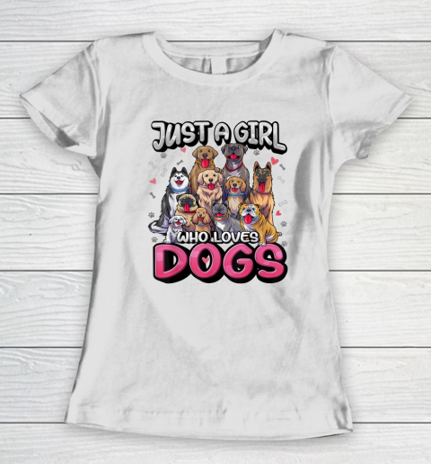 Just A Girl Who Loves Dogs Shirt Funny Puppy Dog Lover Girls Women's T-Shirt