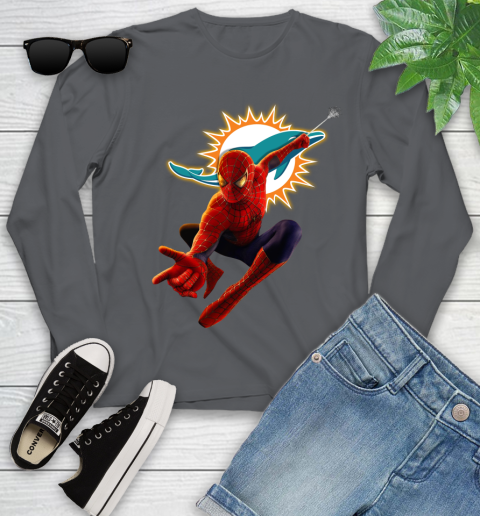 NFL Spider Man Avengers Endgame Football Miami Dolphins Youth Long Sleeve 8