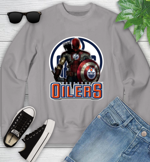 NHL Captain America Thor Spider Man Hawkeye Avengers Endgame Hockey Edmonton Oilers Youth Sweatshirt 4
