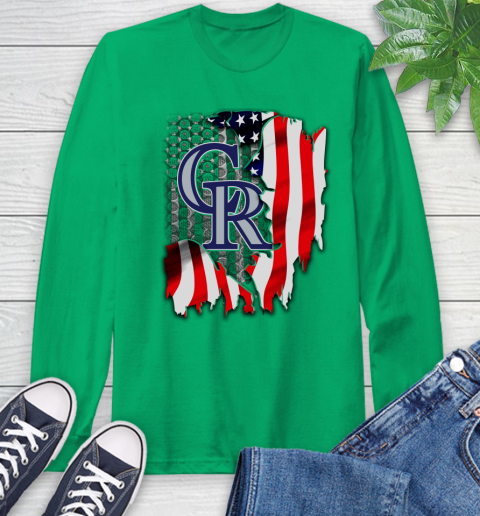 Colorado Rockies MLB Baseball American Flag Long Sleeve T-Shirt 8