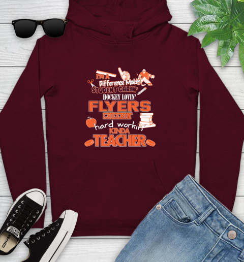 Philadelphia Flyers NHL I'm A Difference Making Student Caring Hockey Loving Kinda Teacher Youth Hoodie 7