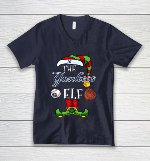 New York Yankees Christmas ELF Funny MLB V-Neck T-Shirt 2