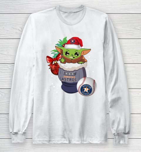 Houston Astros Christmas Baby Yoda Star Wars Funny Happy MLB Long Sleeve T-Shirt 2