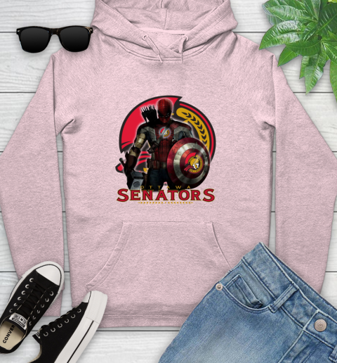 NHL Captain America Thor Spider Man Hawkeye Avengers Endgame Hockey Ottawa Senators Youth Hoodie 10