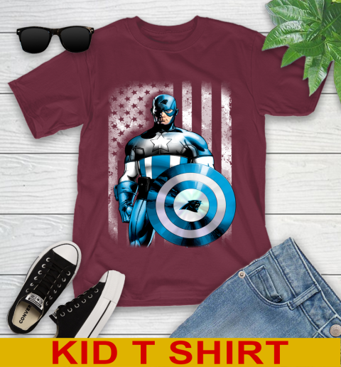 Carolina Panthers NFL Football Captain America Marvel Avengers American Flag Shirt Youth T-Shirt 5