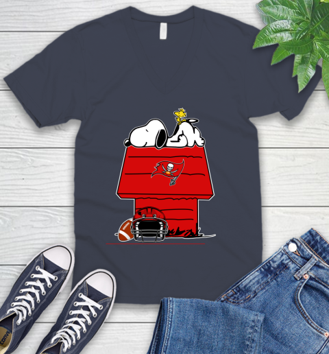 Tampa Bay Buccaneers NFL Football Snoopy Woodstock The Peanuts Movie V-Neck T-Shirt 9