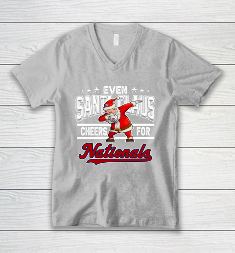 Washington Nationals Even Santa Claus Cheers For Christmas MLB V-Neck T-Shirt 3