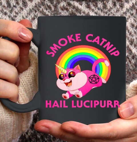 Smoke Catnip Hail Lucipurr Funny Satan Cat Unicorn Meme Ceramic Mug 11oz