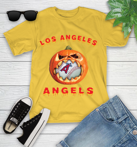 MLB Los Angeles Angels Halloween Pumpkin Baseball Sports Youth T-Shirt 8