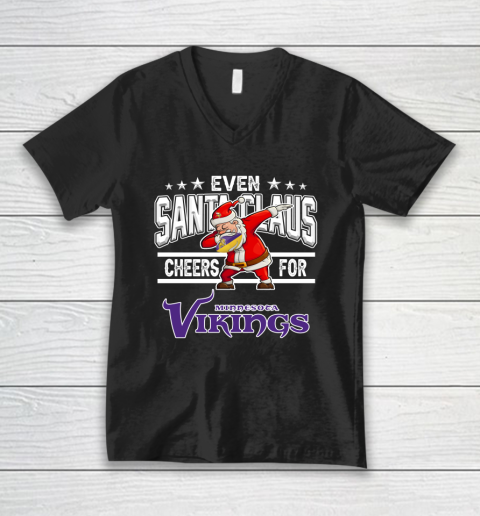 Minnesota Vikings Even Santa Claus Cheers For Christmas NFL V-Neck T-Shirt