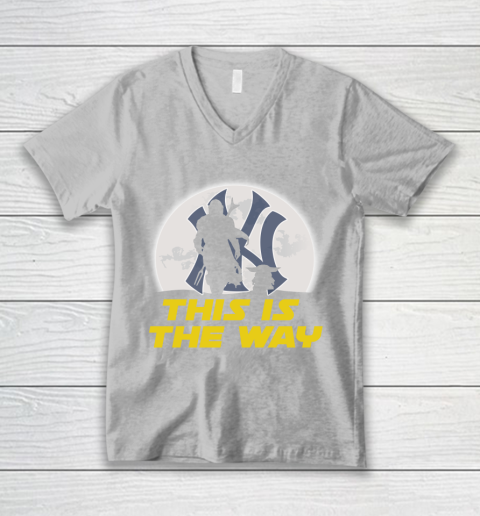 New York Yankees MLB Baseball Star Wars Yoda And Mandalorian This Is The Way V-Neck T-Shirt 3