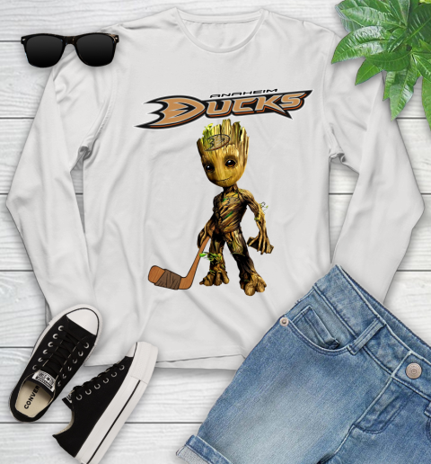 Anaheim Ducks NHL Hockey Groot Marvel Guardians Of The Galaxy Youth Long Sleeve