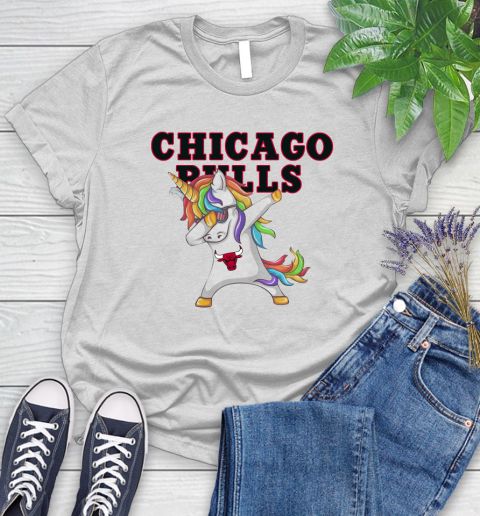 Chicago Bulls NBA Basketball Funny Unicorn Dabbing Sports Women's T-Shirt