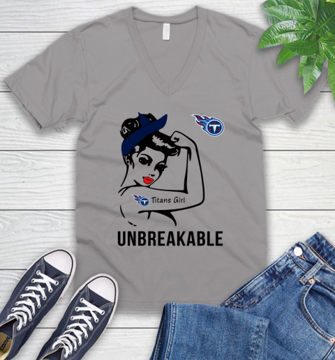 NFL Tennessee Titans Girl Unbreakable Football Sports V-Neck T-Shirt 2