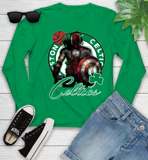 Boston Celtics NBA Basketball Captain America Thor Spider Man Hawkeye Avengers Youth Long Sleeve 6