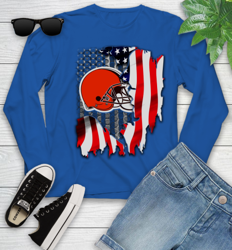 Cleveland Browns NFL Football American Flag Youth Long Sleeve 10