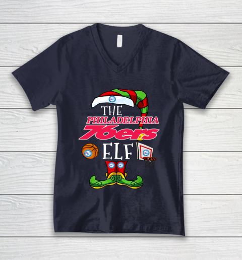 Philadelphia 76ers Christmas ELF Funny NBA V-Neck T-Shirt 2