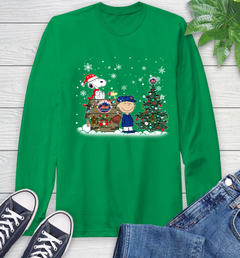 MLB New York Mets Snoopy Charlie Brown Christmas Baseball Commissioner's Trophy Long Sleeve T-Shirt 8