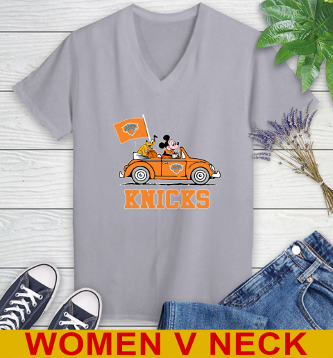 NBA Basketball New York Knicks Pluto Mickey Driving Disney Shirt Women's V-Neck T-Shirt 5