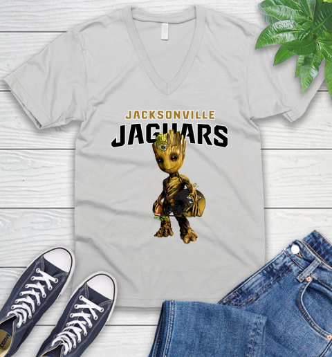 Jacksonville Jaguars NFL Football Groot Marvel Guardians Of The Galaxy V-Neck T-Shirt