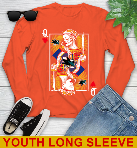 NHL Hockey San Jose Sharks The Queen Of Hearts Card Shirt Youth Long Sleeve - Image 4